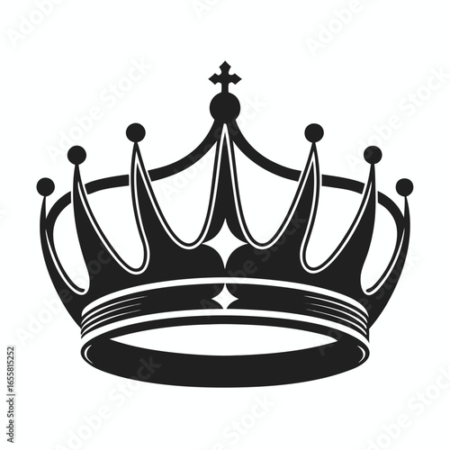 Black silhouette of an ornate royal crown with a cross king queen