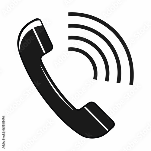 Black telephone handset with sound waves on white background call calling