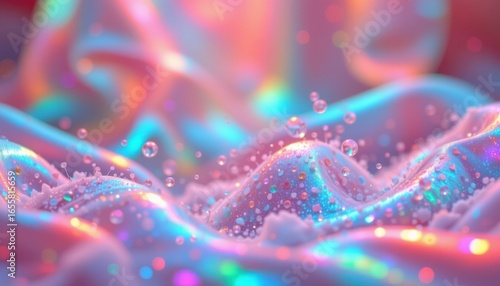 holographic pastel glow theme with cotton candy pink with holographic glow, glowing prism like transition, shimmering prism particles, low viewpoint shimmer, playful and glowing