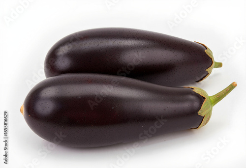 Eggplant vegetable purple fresh organic healthy food isolated Two fresh dark purple eggplants