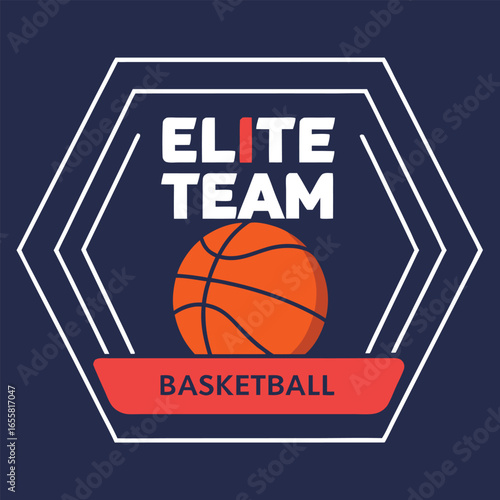Elite Team Basketball Emblem With Orange Ball And Text sport game