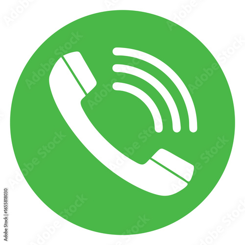 Green Circle Icon with White Telephone Handset and Sound Waves symbol