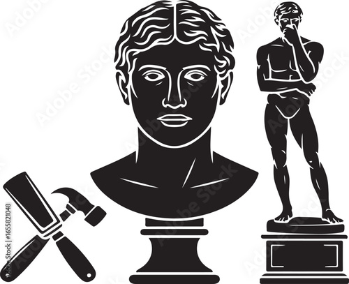 Classical Sculpture Silhouette Icons Busts, Statues, and Art Symbols