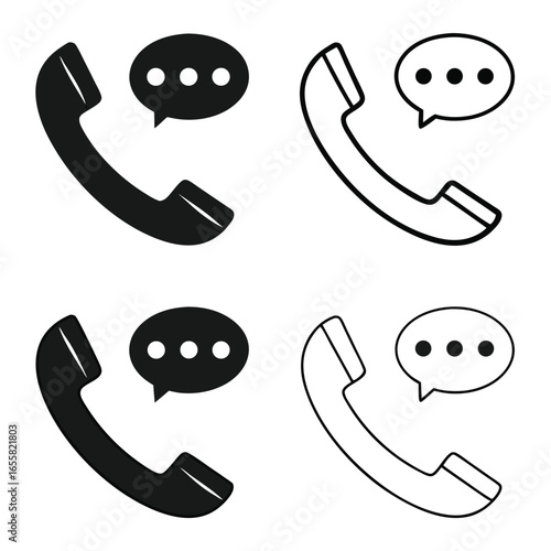 Telephone handset icons with speech bubbles in black and outline styles Keywords: telephone, handset