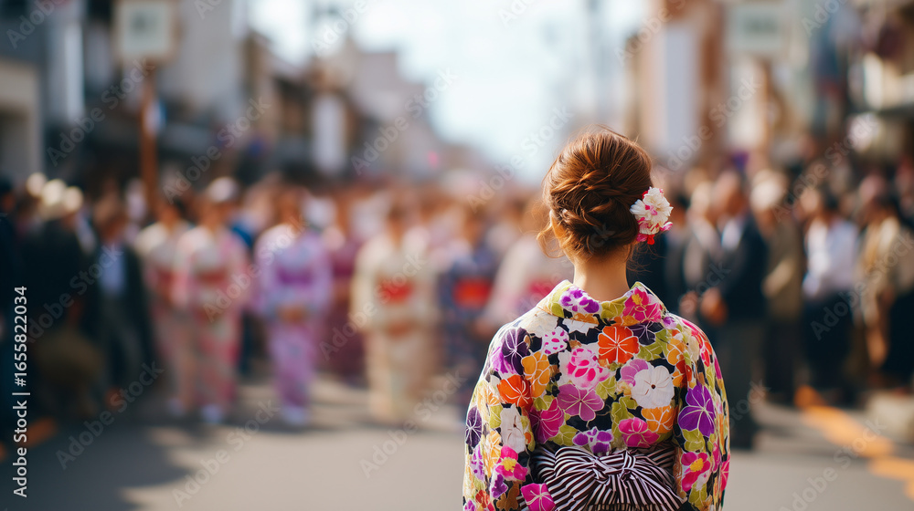 Fototapeta premium Kasuga Wakamiya On-Matsuri Festival Kimono Parade Traditional Street Celebration in Nara Japan Cultural Heritage Event