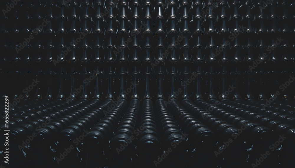 Fototapeta premium Abstract dark background with glowing dots in perspective grid pattern