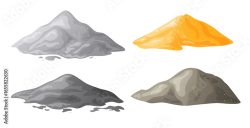 Piles of sand, gravel, cement, Building material heaps. Perfect for building site concepts. Vector illustration isolated on white background