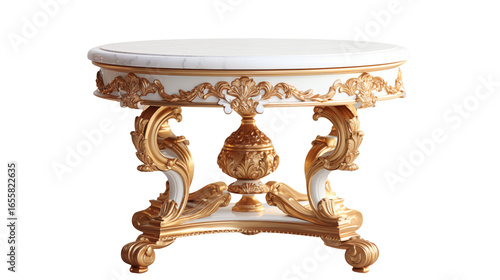 Elegant marble-top table with ornate gold detailing perfect for luxury interior design