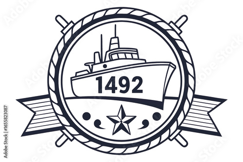 Vintage ship in circular badge with year 1492