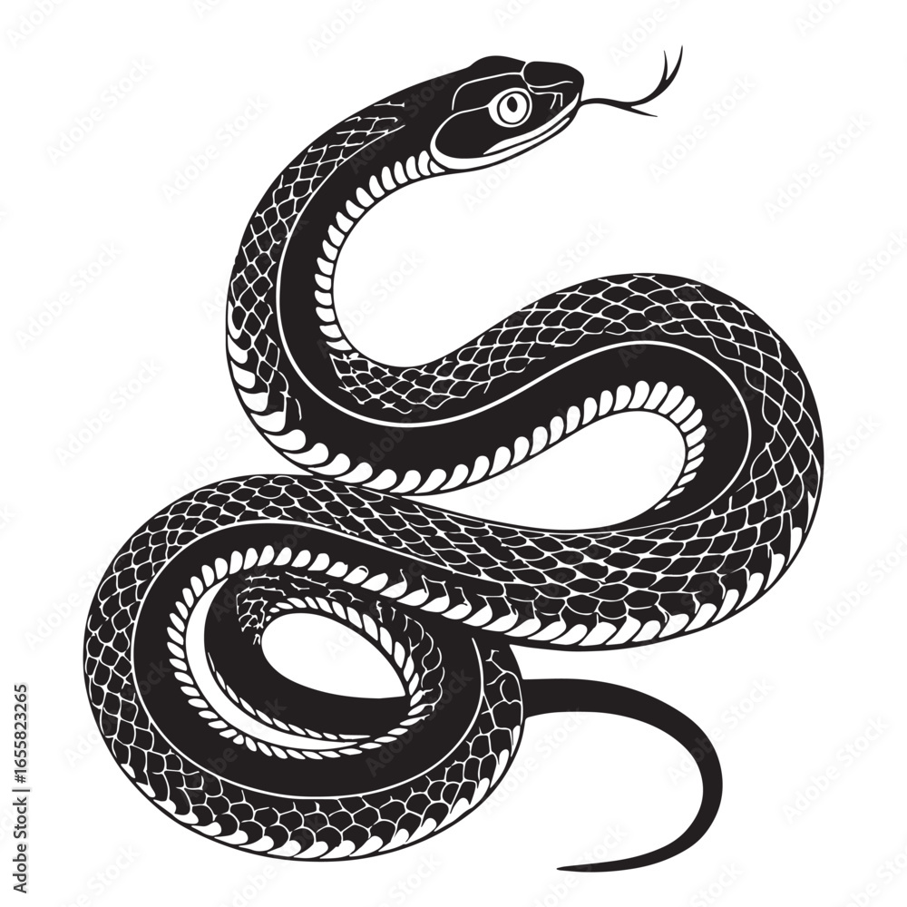 Obraz premium black snake Silhouette Vector, High Quality Illustration on White Background