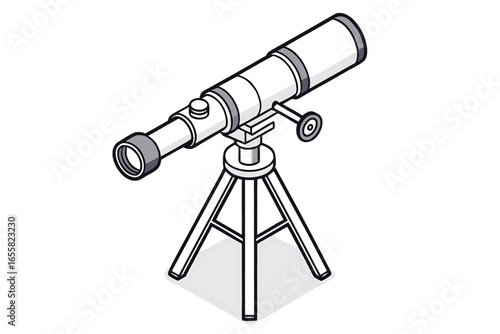 Isometric telescope on tripod icon with 3d effect