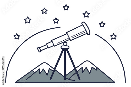 Telescope on mountain peak observing stars at night