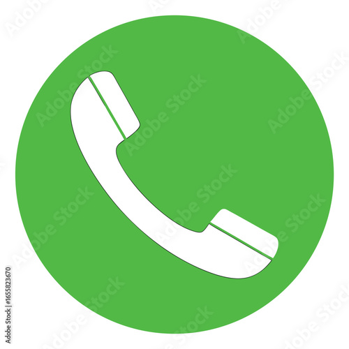 White Telephone Handset Icon on Green Circle Background call communication