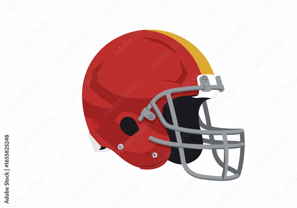 Fototapeta premium American Football Helmet Illustration Side View, Red and Gold Design
