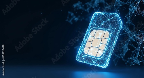  Technology Digital Security E SIM Card Mobile on dark background