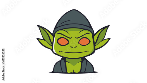 simple illustration of a green goblin in night clothes with orange eyes in vector