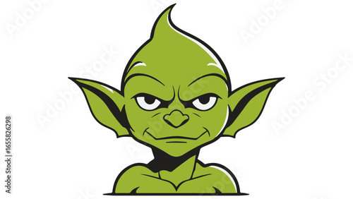 simple smiling goblin from shoulders to head vector illustration