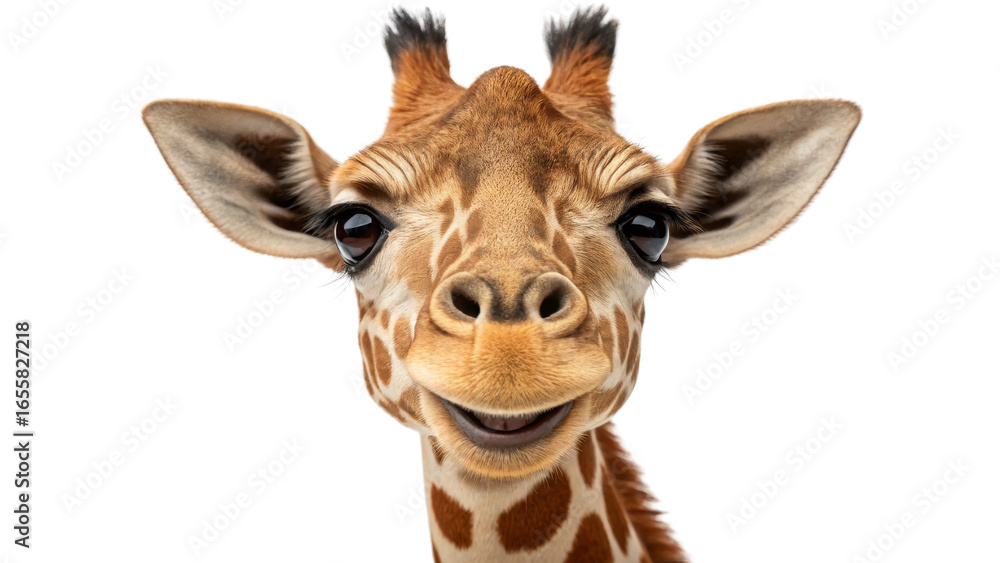 Fototapeta premium Adorable Giraffe Closeup Portrait on white background