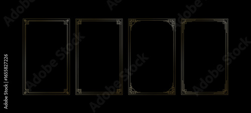 Golden Frames for wedding invitation. Golden frames with shine effect in art deco style. Thin line oval and rectangle set for invitation decoration.