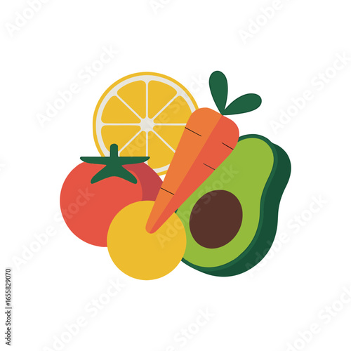 Healthy food illustration with fresh vegetables and fruits vector