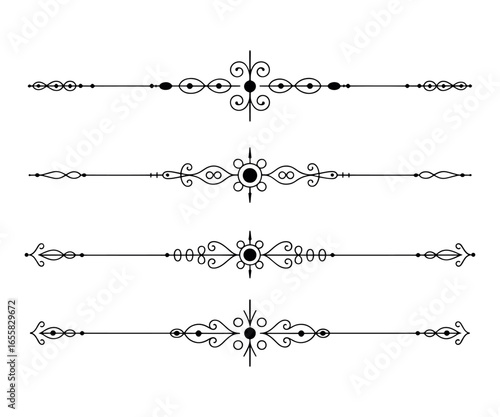 Elegant Black and White Page Dividers Collection of Four Decorative Horizontal Elements for Graphic Design and Embellishments