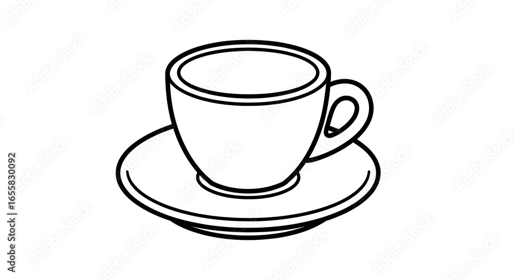 Line Art Coffee Cup on Saucer in Minimalist Style Line Art Coffee Cup on Saucer in Minimalist Style