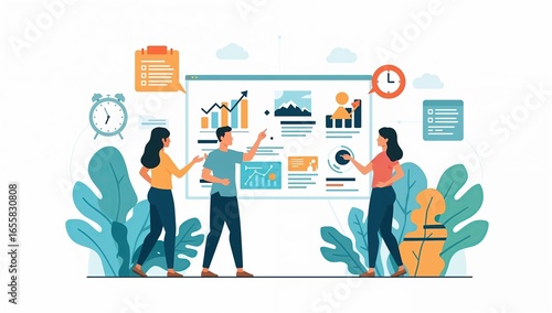 Team Collaboration: Analyzing Data and Planning Strategy with Clock and Charts