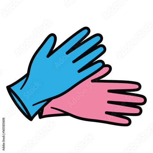 Pair of pink and blue rubber gloves, symbolizing hygiene, protection, and medical safety for healthcare and sanitation