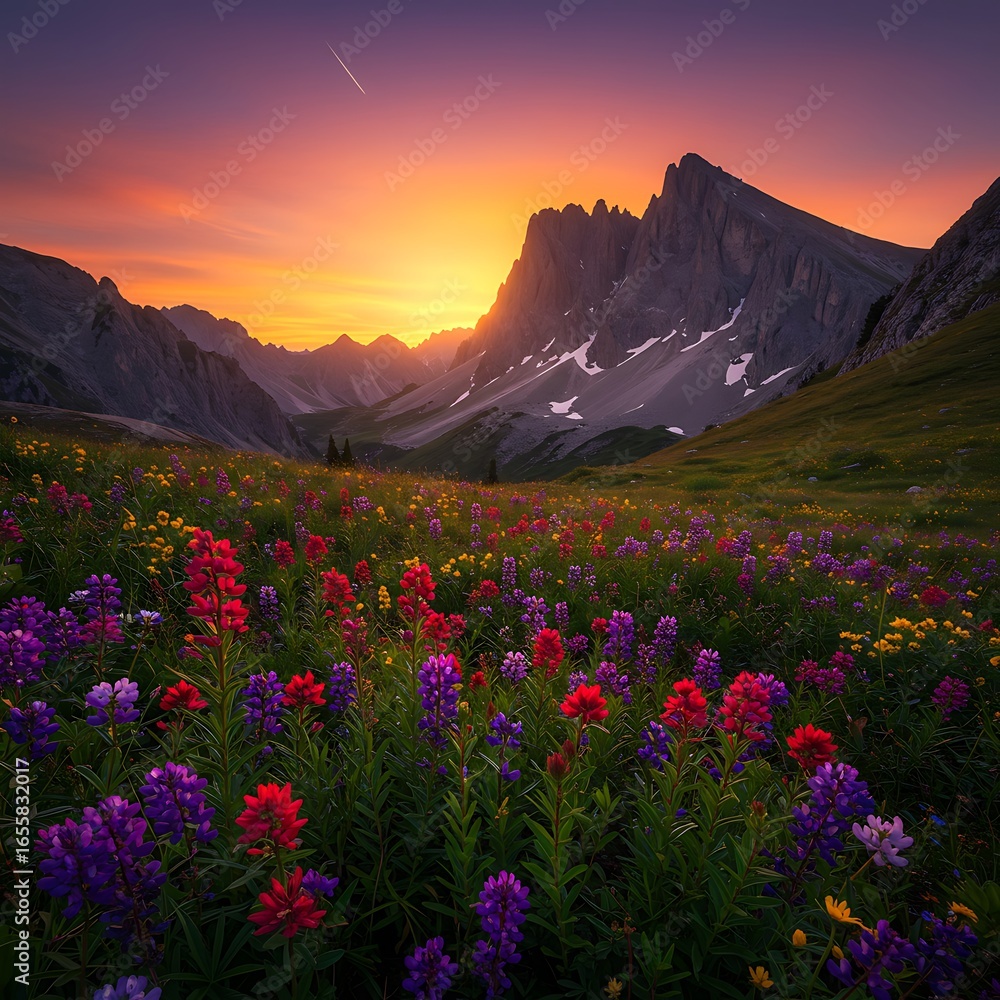 Obraz premium Sunset Serenade in the Alpine Meadow