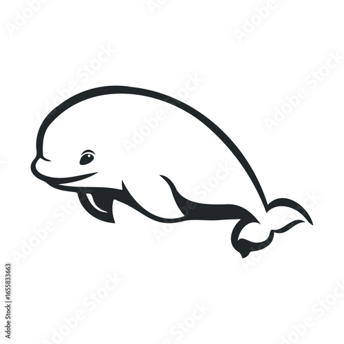 Simple beluga whale design with black outline on white background