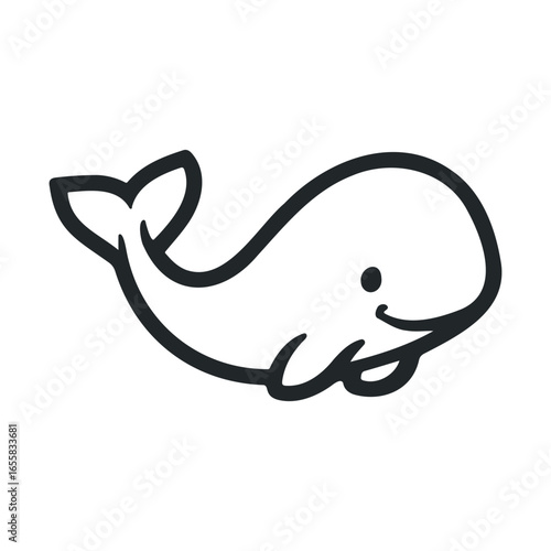 Simple black and white whale drawing with minimalistic style
