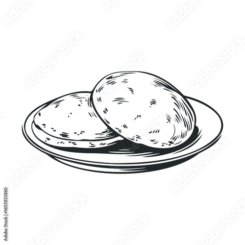 Hand-drawn illustration of two idlis on a plate
