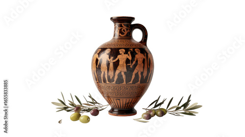 Ancient Greek Amphora with Olive Branch and Olives