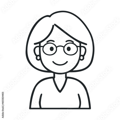 Cartoon portrait of smiling caucasian female adult with glasses