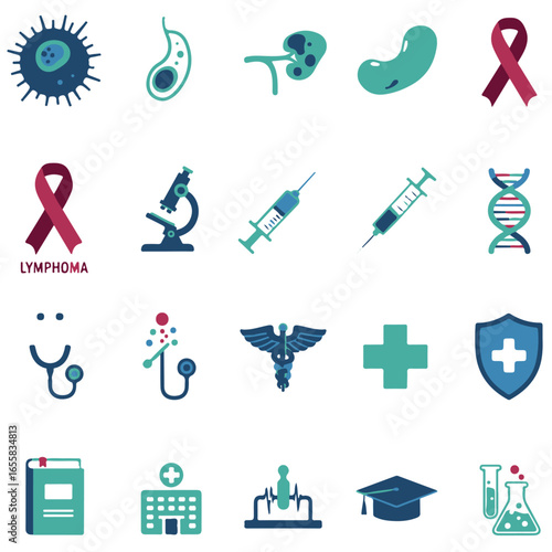 Medical and Scientific Icon Set for Hodgkin Lymphoma and Cancer Research
