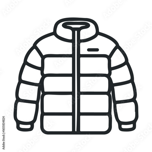 Black and white outline of a puffer jacket - icon design for outerwear clothing