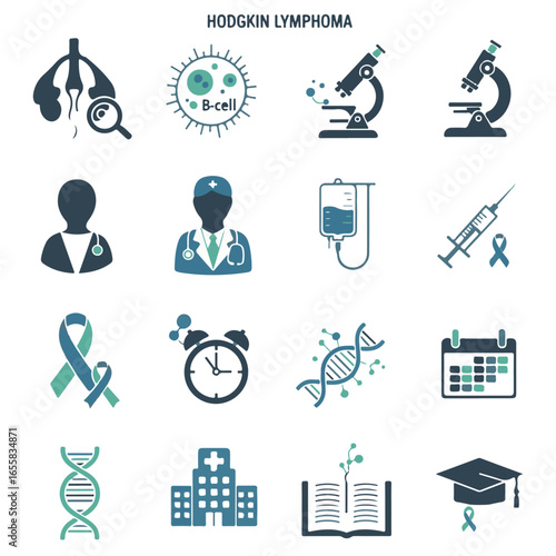 Medical and Scientific Icon Set for Hodgkin Lymphoma and Cancer Research
