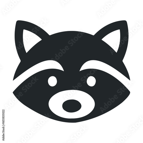 Minimalist black and white raccoon face icon design