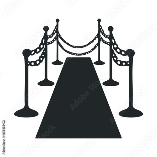 Silhouette of red carpet with stanchions and velvet ropes