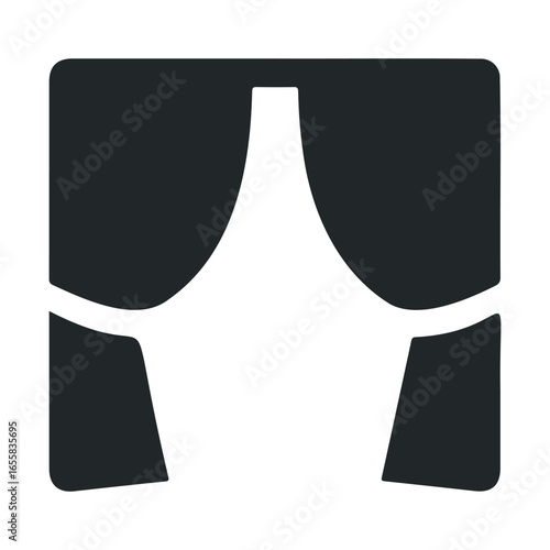 Theater icon featuring stage curtains in black and white design