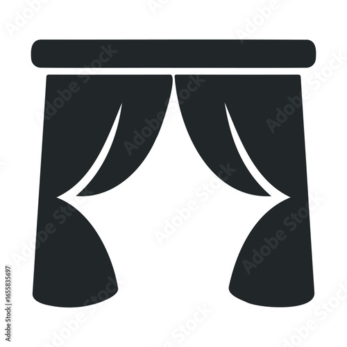 Black silhouette of theater curtains on white background