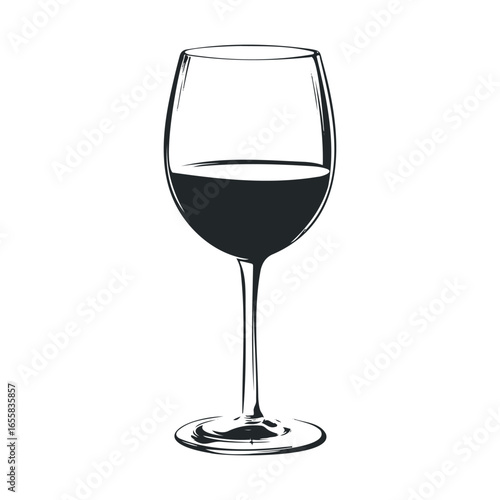 Elegant wine glass illustration with red wine