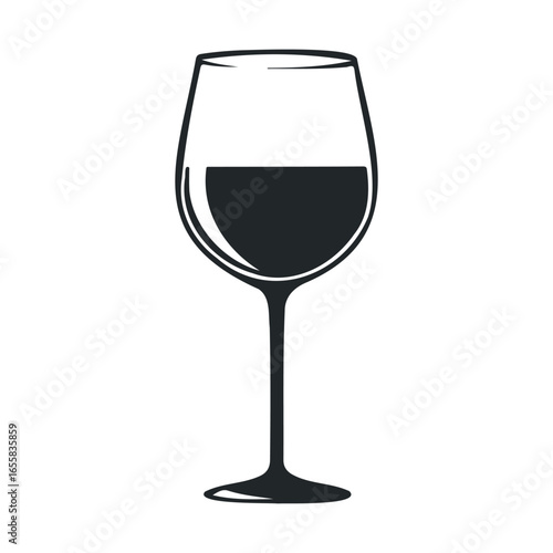 Simple black and white wine glass icon with wine level