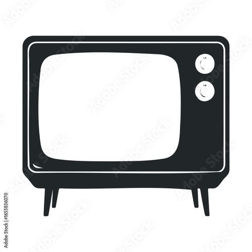 Vintage black and white television with dials and antennas – retro tv design