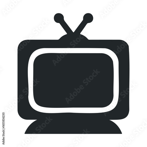 Retro television icon with antenna silhouette on white background