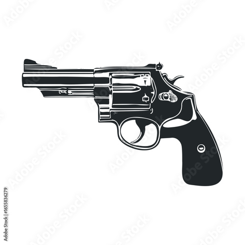 Vintage revolver handgun illustration on white background