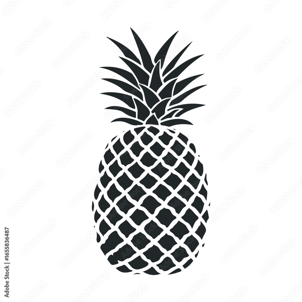 Fototapeta premium Monochrome pineapple silhouette with intricate patterned skin and leaves