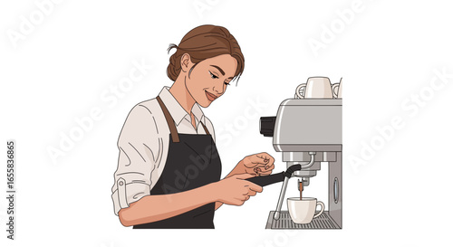 Barista Preparing Espresso with Professional Machine with Clean Background