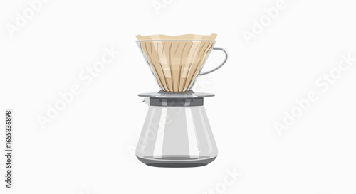 Brewing coffee at home, illustration of pour-over setup on clear background