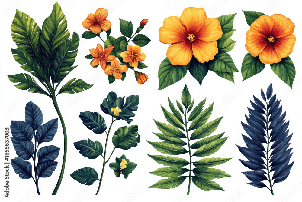 Obraz premium Vibrant Tropical Summer Elements in Cute Vector Style